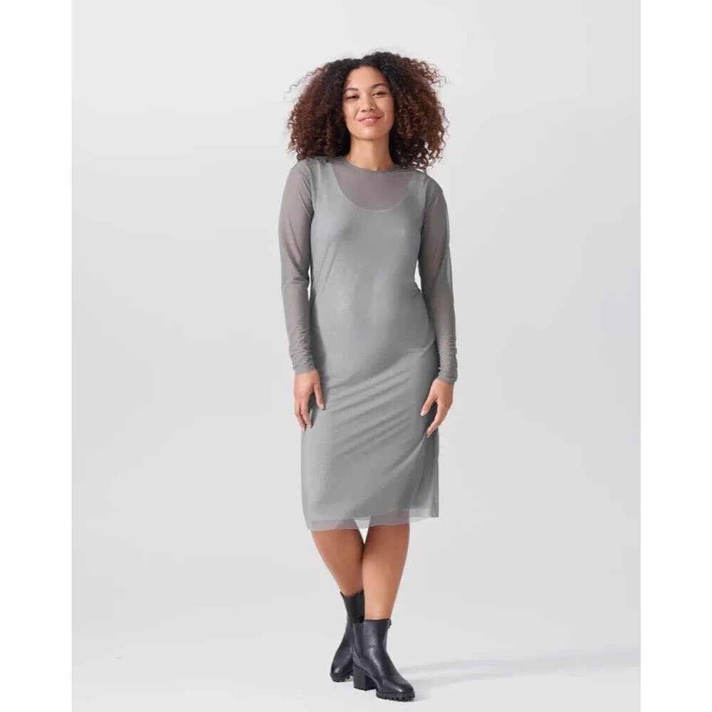 NWT Universal Standard Thames Fog Dress In Slate Size 4XS Mesh Dress 90s Style